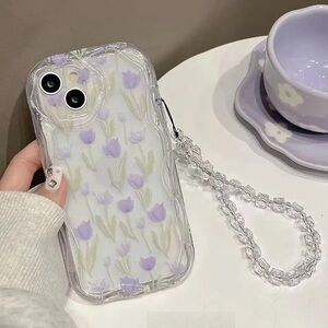 iPhone 11 Case Purple Tulip 3D Curved Edge Wave With Cookie Chain Strap New